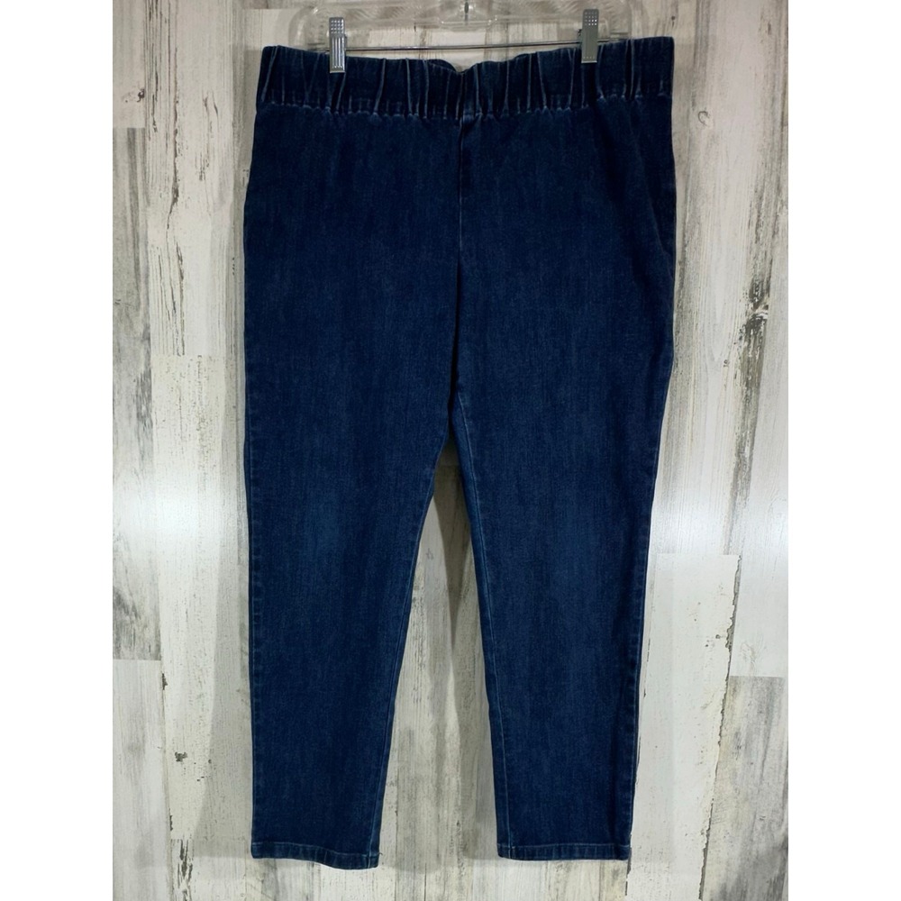 Soft Surroundings Pull On Jeans XL Dark Wash Blue Elastic Waist Denim Pants